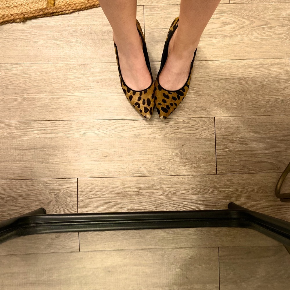 Brian Atwood Leopard Calf Hair Block Heels